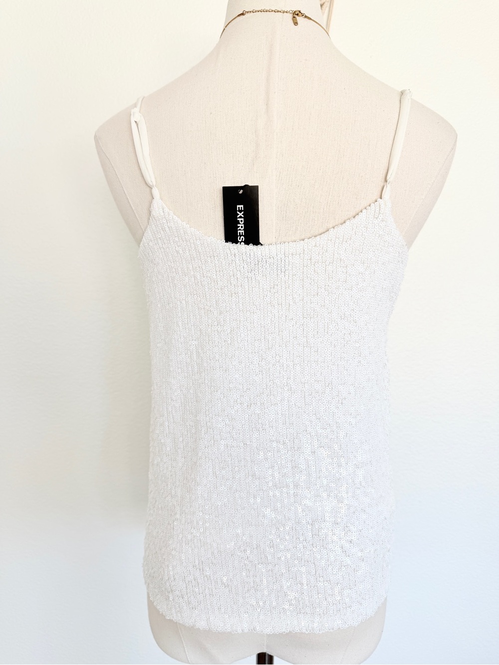 🤍 EXPRESS White Sparkly Sequin Cami Tank Top XS - Picture 4 of 12